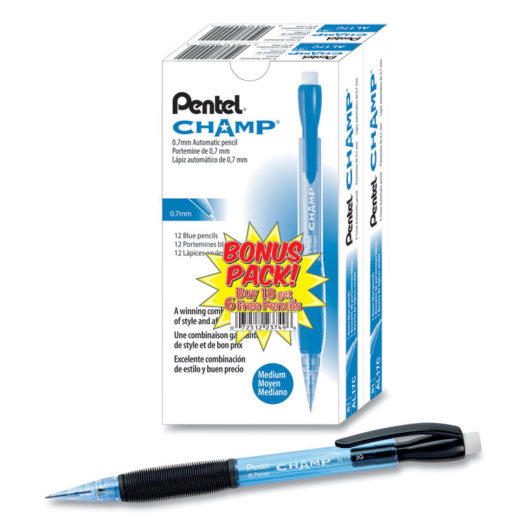 Champ Mechanical Pencil Value Pack, 0.7 mm, HB (#2), Black Lead, Blue Barrel, 24/Pack
