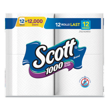 Toilet Paper, Septic Safe, 1-Ply, White, 1,000 Sheets/Roll, 12 Rolls/Pack, 4 Pack/Carton