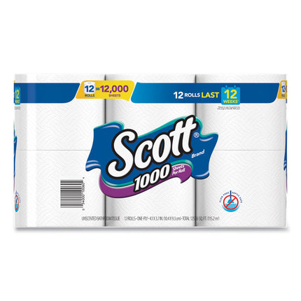 Toilet Paper, Septic Safe, 1-Ply, White, 1,000 Sheets/Roll, 12 Rolls/Pack, 4 Pack/Carton