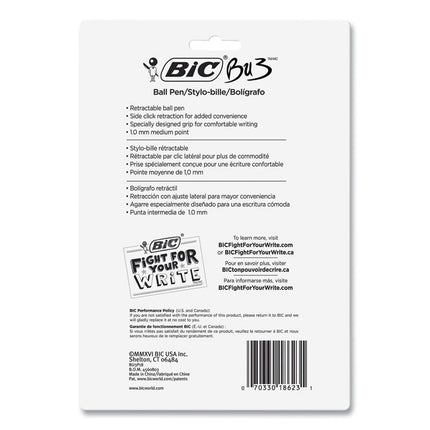 BU3 Ballpoint Pen, Retractable, Medium 1 mm, Black Ink, Smoke/Black Barrel, 18/Pack