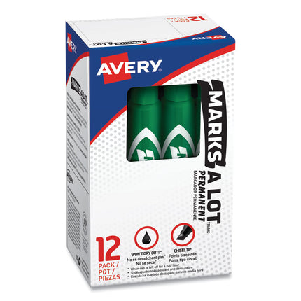 Marks A Lot Regular Desk-Style Permanent Marker, Broad Chisel Tip, Green, Dozen (7885)