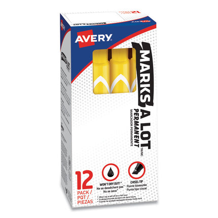 Marks A Lot Large Desk-Style Permanent Marker, Broad Chisel Tip, Yellow, Dozen (8882)