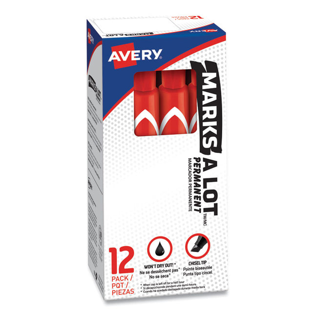 Marks A Lot Large Desk-Style Permanent Marker, Broad Chisel Tip, Red, Dozen (8887)