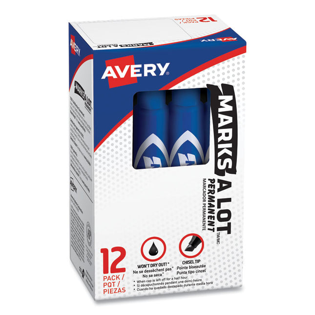 Marks A Lot Regular Desk-Style Permanent Marker, Broad Chisel Tip, Blue, Dozen (7886)