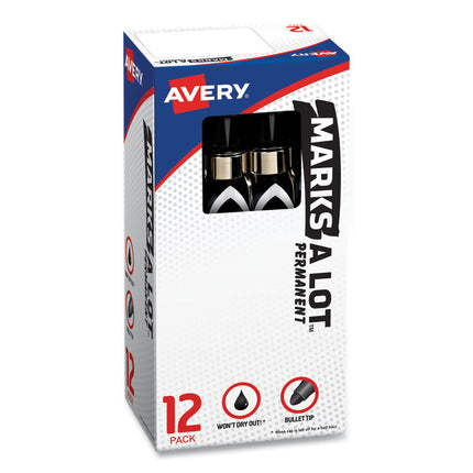 Marks A Lot Large Desk-Style Permanent Marker With Metal Pocket Clip, Broad Bullet Tip, Black, Dozen (24878)