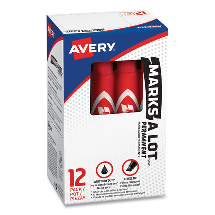 Marks A Lot Regular Desk-Style Permanent Marker, Broad Chisel Tip, Red, Dozen (7887)