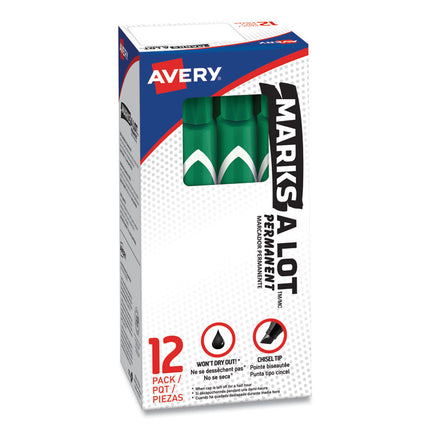 Marks A Lot Large Desk-Style Permanent Marker, Broad Chisel Tip, Green, Dozen (8885)