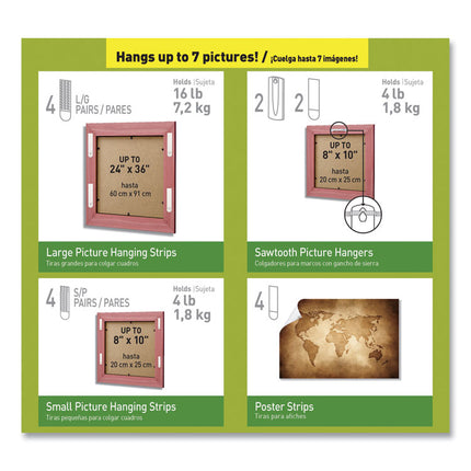 Picture Hanging Kit, Assorted Sizes, Plastic, White, 1 lb; 4 lb Capacities, 24 Pieces/Pack