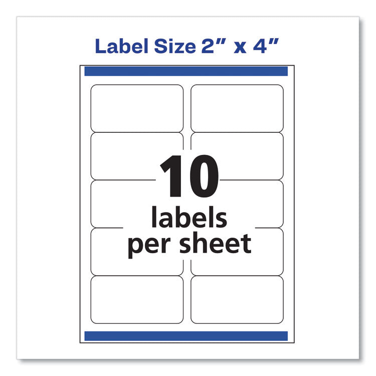 Shipping Labels W/ Trueblock Technology, Inkjet Printers, 2 X 4, White, 10/sheet, 25 Sheets/pack