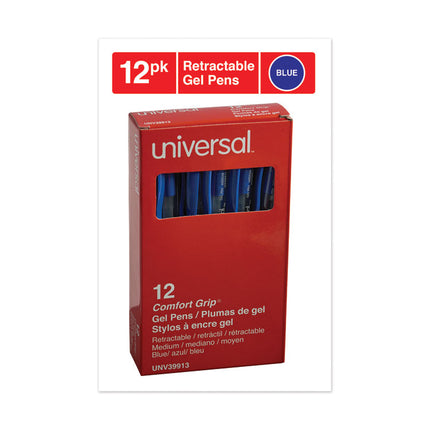 Comfort Grip Gel Pen, Retractable, Medium 0.7 mm, Blue Ink, Clear/Blue Barrel, Dozen