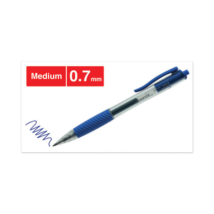Comfort Grip Gel Pen, Retractable, Medium 0.7 mm, Blue Ink, Clear/Blue Barrel, Dozen