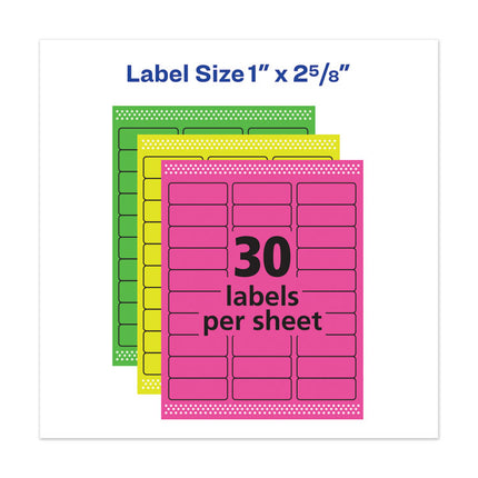 High-Vis Removable Laser/Inkjet ID Labels w/ Sure Feed, 1 x 2.63, Neon, 360/PK