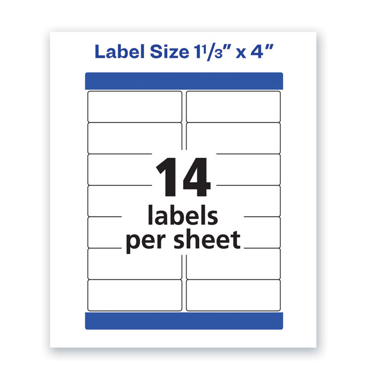 Waterproof Address Labels With Trueblock And Sure Feed, Laser Printers, 1.33 X 4, White, 14/sheet, 50 Sheets/pack