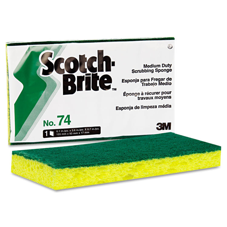 Medium-Duty Scrubbing Sponge, 3.6 X 6.1, 0.7" Thick, Yellow/green, 20/carton