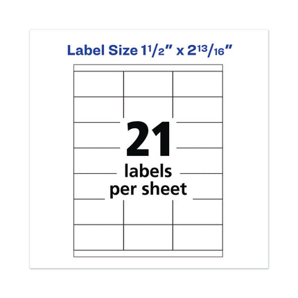 Copier Mailing Labels, Copiers, 1.5 X 2.81, White, 21/sheet, 100 Sheets/box