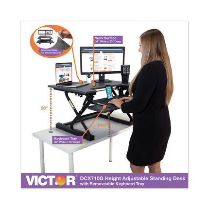 High Rise Height Adjustable Standing Desk With Keyboard Tray, 31" X 31.25" X 5.25" To 20", Gray/black