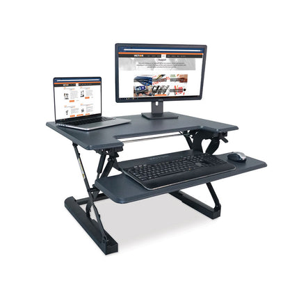 High Rise Height Adjustable Standing Desk With Keyboard Tray, 31" X 31.25" X 5.25" To 20", Gray/black