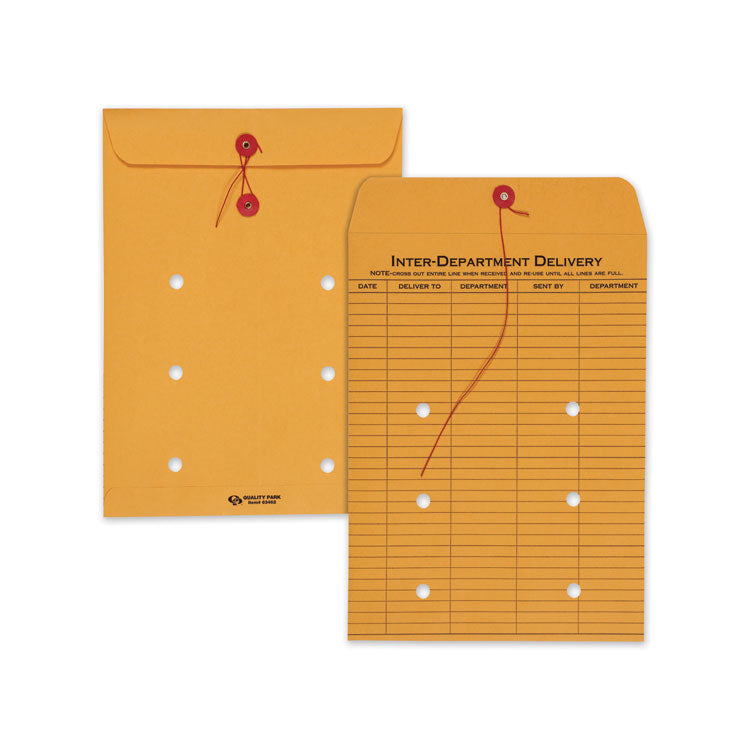 Brown Kraft String/Button Interoffice Envelope, #90, One-Sided Five-Column Format, 31-Entries, 9 x 12, Brown Kraft, 100/CT