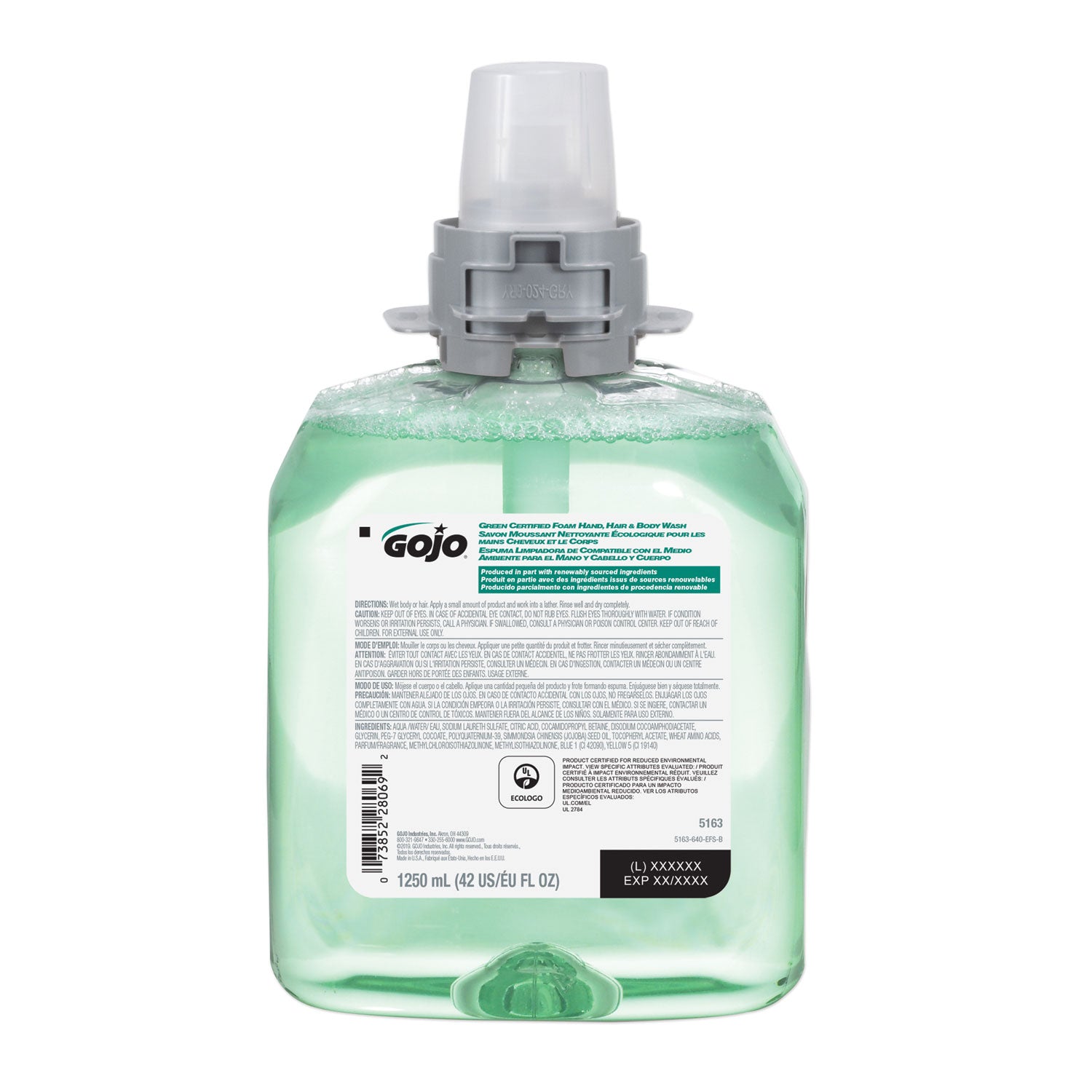 Green Certified Foam Hair and Body Wash Refill, Cucumber Melon Scent, 1,250 mL, 4/Carton