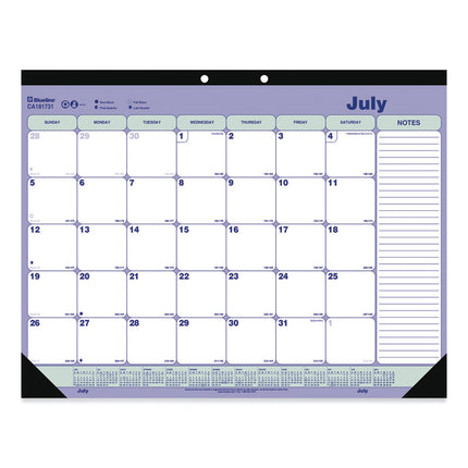 Academic 13-Month Desk Pad Calendar, 21.25 x 16, White/Blue/Green Sheets, Black Headband, 13-Month (July to July): 2024-2025