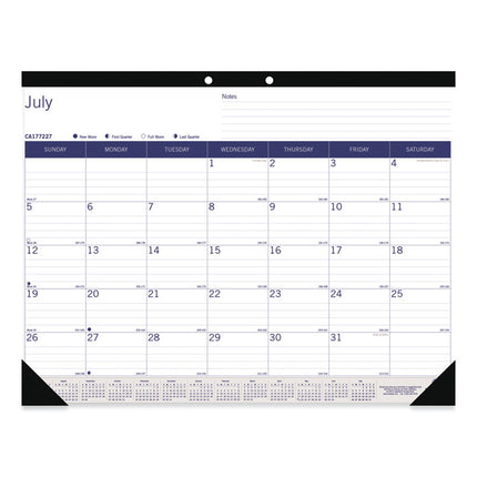 DuraGlobe Academic Desk Pad Calendar, 22 x 17, White/Blue/Gray Sheets, Black Headband, 13-Month (July to July): 2024 to 2025