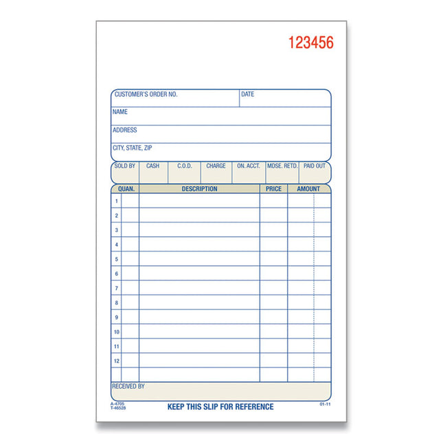 Multipart Sales Order Pad, 12 Lines, Two-Part Carbonless, 4.19 x 6.69, 50 Forms/Pad, 10 Pads/Box