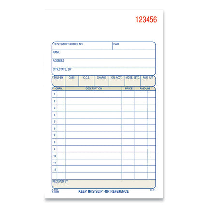 Multipart Sales Order Pad, Three-Part Carbonless, 4.19 x 6.69, 50 Forms/Pad, 10 Pads/Carton