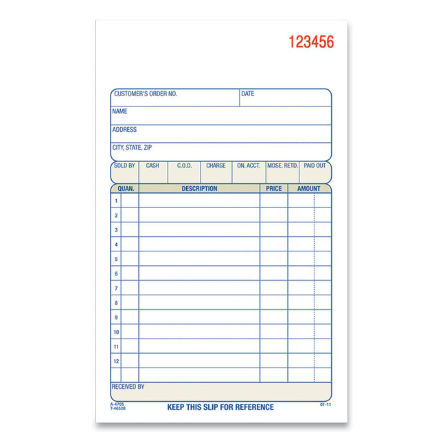 Multipart Sales Order Pad, Three-Part Carbonless, 4.19 x 6.69, 50 Forms/Pad, 10 Pads/Carton