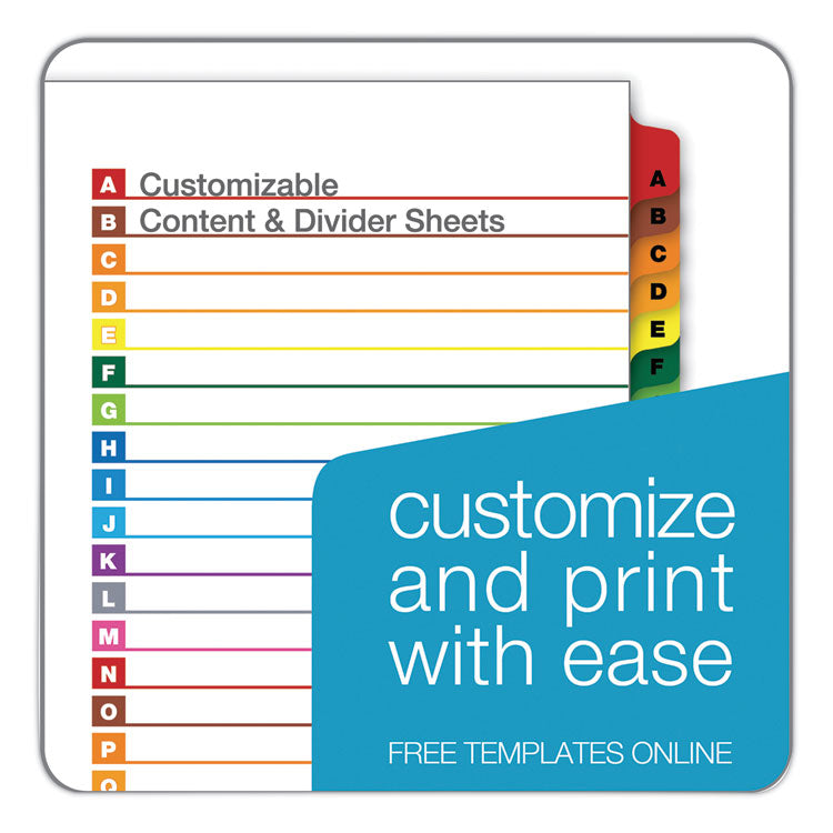 OneStep Printable Table of Contents and Dividers, 26-Tab, A to Z, 11 x 8.5, White, Assorted Tabs, 1 Set