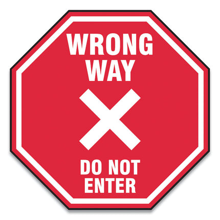 Slip-Gard Social Distance Floor Signs, 12 X 12, "wrong Way Do Not Enter", Red, 25/pack