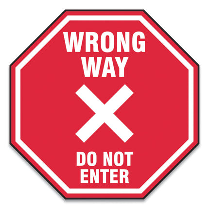 Slip-Gard Social Distance Floor Signs, 17 X 17, "wrong Way Do Not Enter", Red, 25/pack