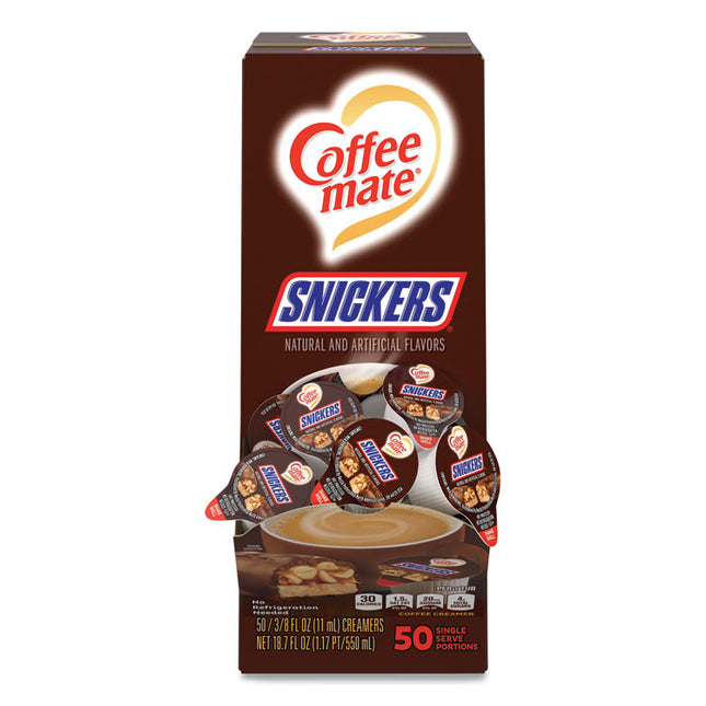 Liquid Coffee Creamer, Snickers, 0.38 oz Mini Cups, 50/Box