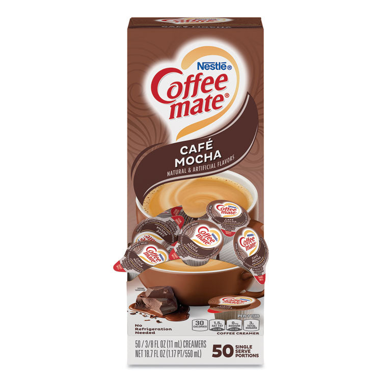 Liquid Coffee Creamer, Cafe Mocha, 0.38 oz Mini Cups, 50/Box, 4 Boxes/Carton