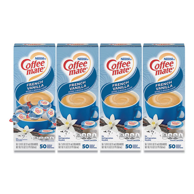Liquid Coffee Creamer, French Vanilla, 0.38 oz Mini Cups, 50/Box, 4 Boxes/Carton