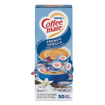 Liquid Coffee Creamer, French Vanilla, 0.38 oz Mini Cups, 50/Box, 4 Boxes/Carton