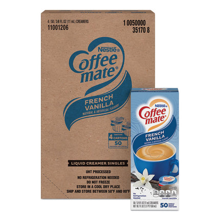 Liquid Coffee Creamer, French Vanilla, 0.38 oz Mini Cups, 50/Box, 4 Boxes/Carton
