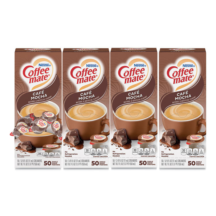 Liquid Coffee Creamer, Cafe Mocha, 0.38 oz Mini Cups, 50/Box, 4 Boxes/Carton