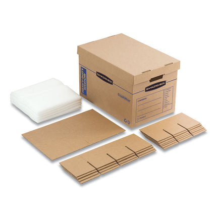 SmoothMove Kitchen Moving Kit with Dividers + Foam, Half Slotted Container (HSC), Medium, 12.25" x 18.5" x 12", Brown/Blue