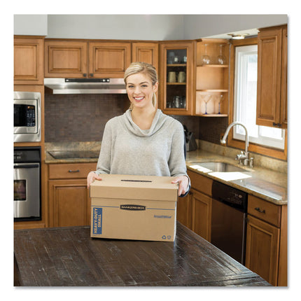 SmoothMove Maximum Strength Moving Boxes, Half Slotted Container (HSC), Small, 15" x 15" x 12", Brown/Blue, 8/Pack