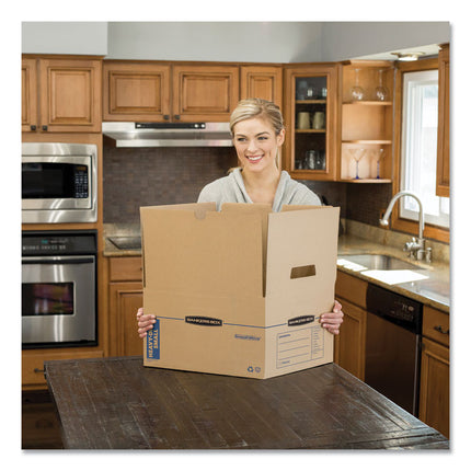 SmoothMove Maximum Strength Moving Boxes, Half Slotted Container (HSC), Small, 15" x 15" x 12", Brown/Blue, 8/Pack