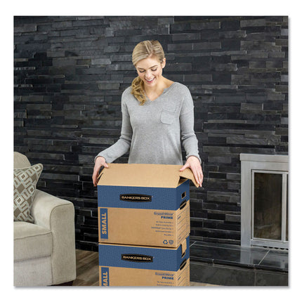 SmoothMove Prime Moving/Storage Boxes, Hinged Lid, Regular Slotted Container, Medium, 18" x 18" x 16", Brown/Blue, 8/Carton