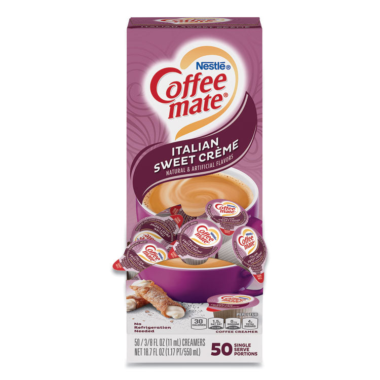 Liquid Coffee Creamer, Italian Sweet Cream, 0.38 oz Mini Cups, 50/Box