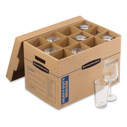 SmoothMove Kitchen Moving Kit with Dividers + Foam, Half Slotted Container (HSC), Medium, 12.25" x 18.5" x 12", Brown/Blue