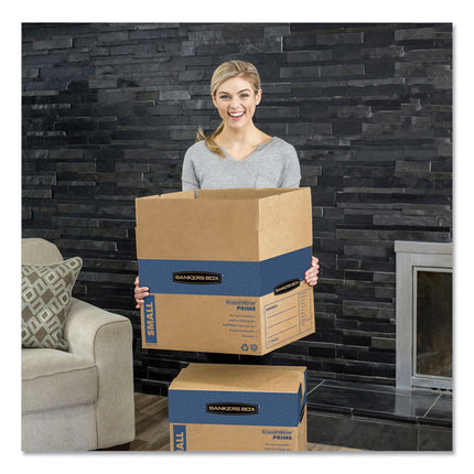 SmoothMove Prime Moving/Storage Boxes, Hinged Lid, Regular Slotted Container, Small, 12" x 16" x 12", Brown/Blue, 10/Carton
