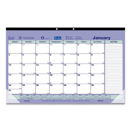 Monthly Desk Pad Calendar, 17.75 x 10.88, White/Blue/Green Sheets, Black Binding, Clear Corners, 12-Month (Jan to Dec): 2025