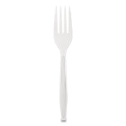Elegant Dinnerware Heavyweight Cutlery, Fork, Plastic, White, 500/Box