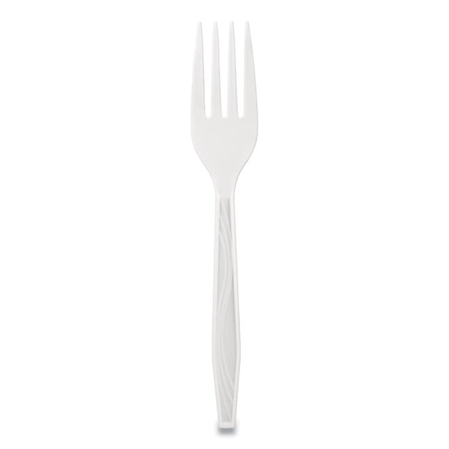 Elegant Dinnerware Heavyweight Cutlery, Fork, Plastic, White, 500/Box
