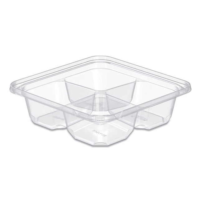 TamperGuard Snack Boxes, 4 Compartments, 6.3 x 6.3 x 1.8, Clear, Plastic, 300/Carton