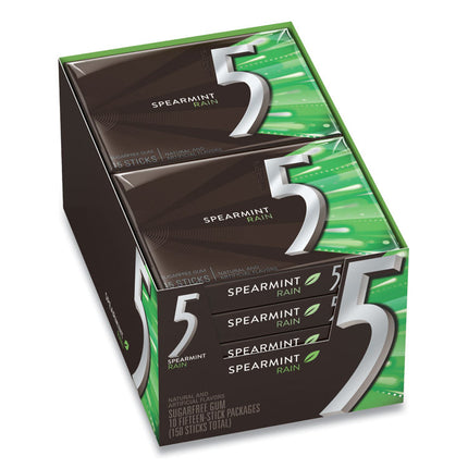 5 Gum, Spearmint Rain, 15 Sticks/pack, 10 Packs/box