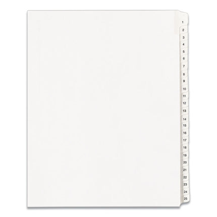 Preprinted Legal Exhibit Side Tab Index Dividers, Allstate Style, 25-Tab, 1 To 25, 11 X 8.5, White, 1 Set, (1701)